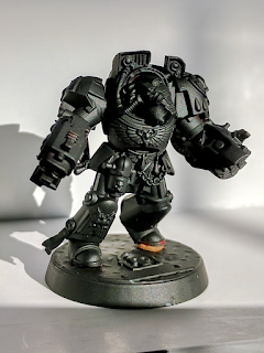 Brother Omnia primed and ready for zenithal highlight Space Marine terminator primed flat black.