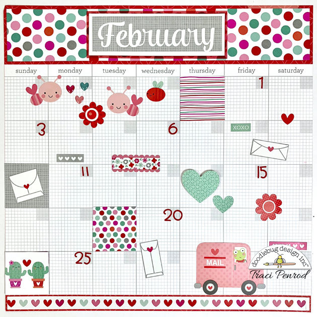 12x12 Valentine's Day February Calendar Scrapbook Page Layout