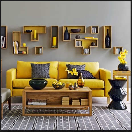 model sofa minimalis modern 1 baris warna kuning