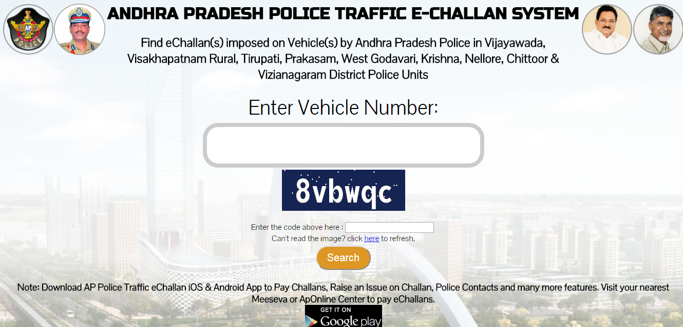 Andhra Pradesh Traffic EChallan Status and Pay Online