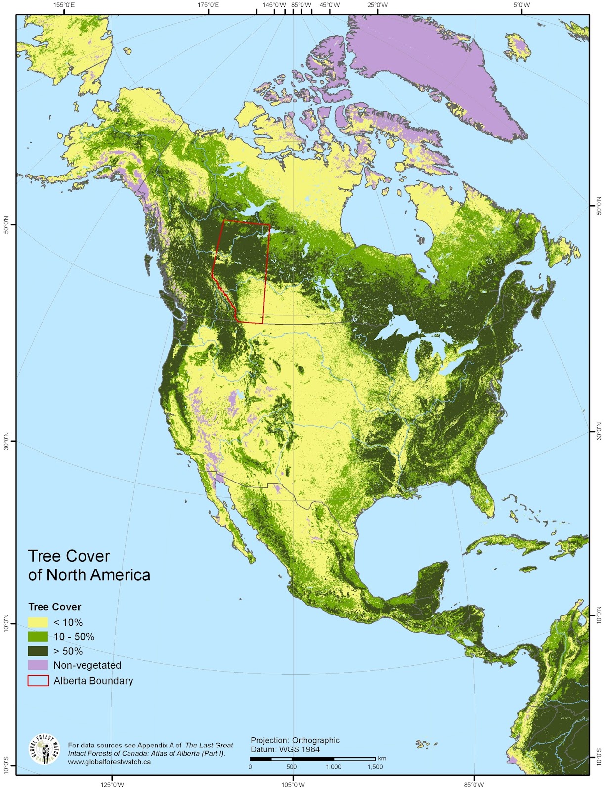 Tree cover of North America
