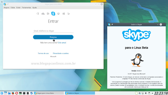 Skype para Linux (Beta) executando no openSUSE Tumbleweed com ambiente de área de trabalho KDE Plasma 5.10