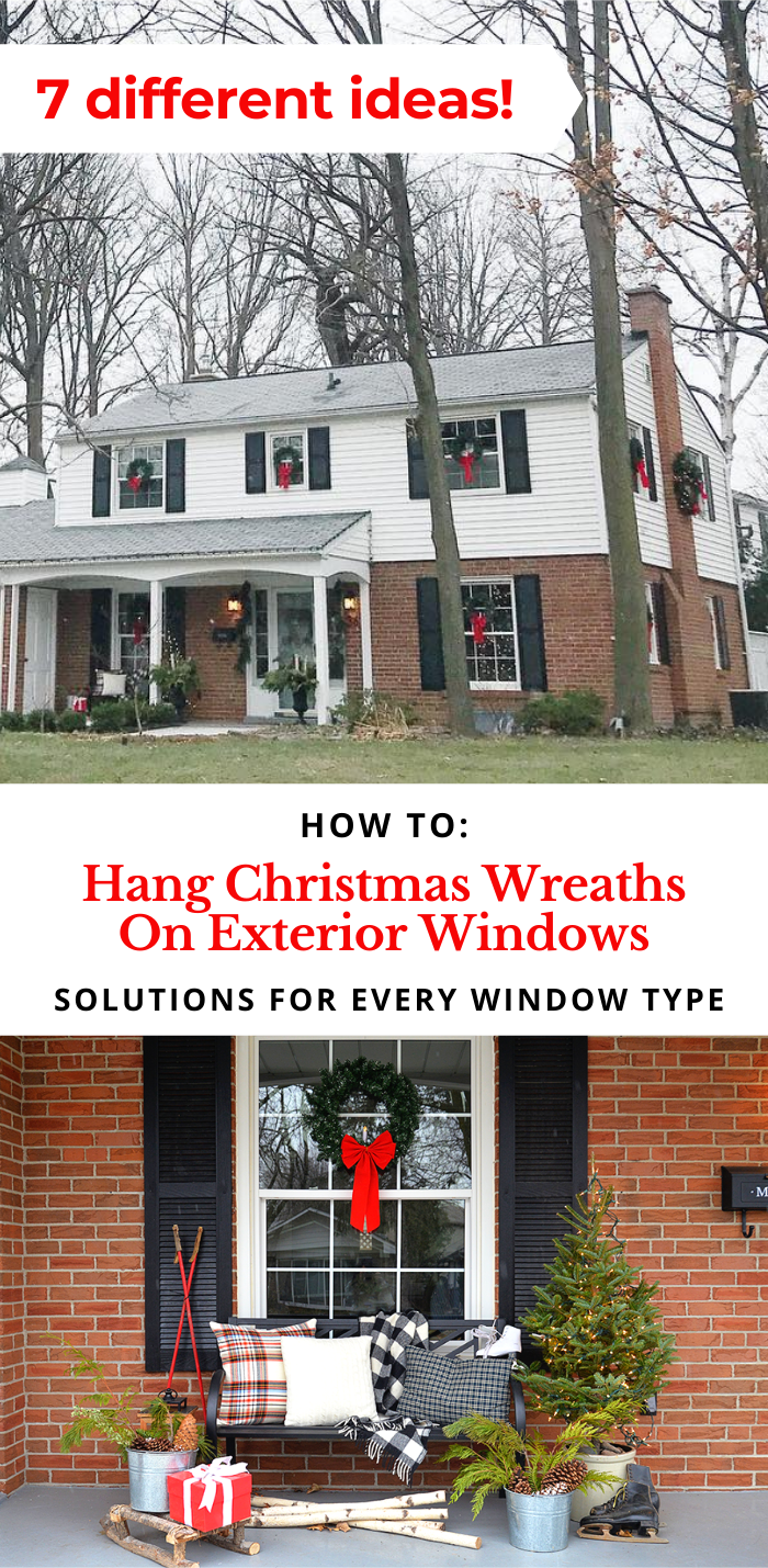 wreaths on windows, Christmas wreaths on exterior windows, Colonial house with wreaths in windows