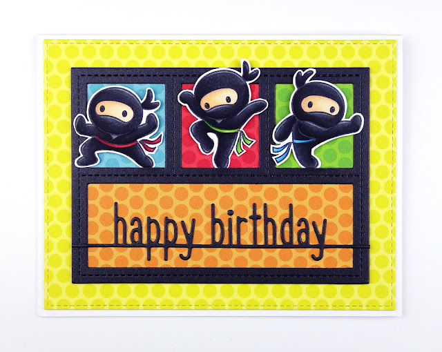 Colourful ninjas birthday card, using Ninja stamps from CC Designs