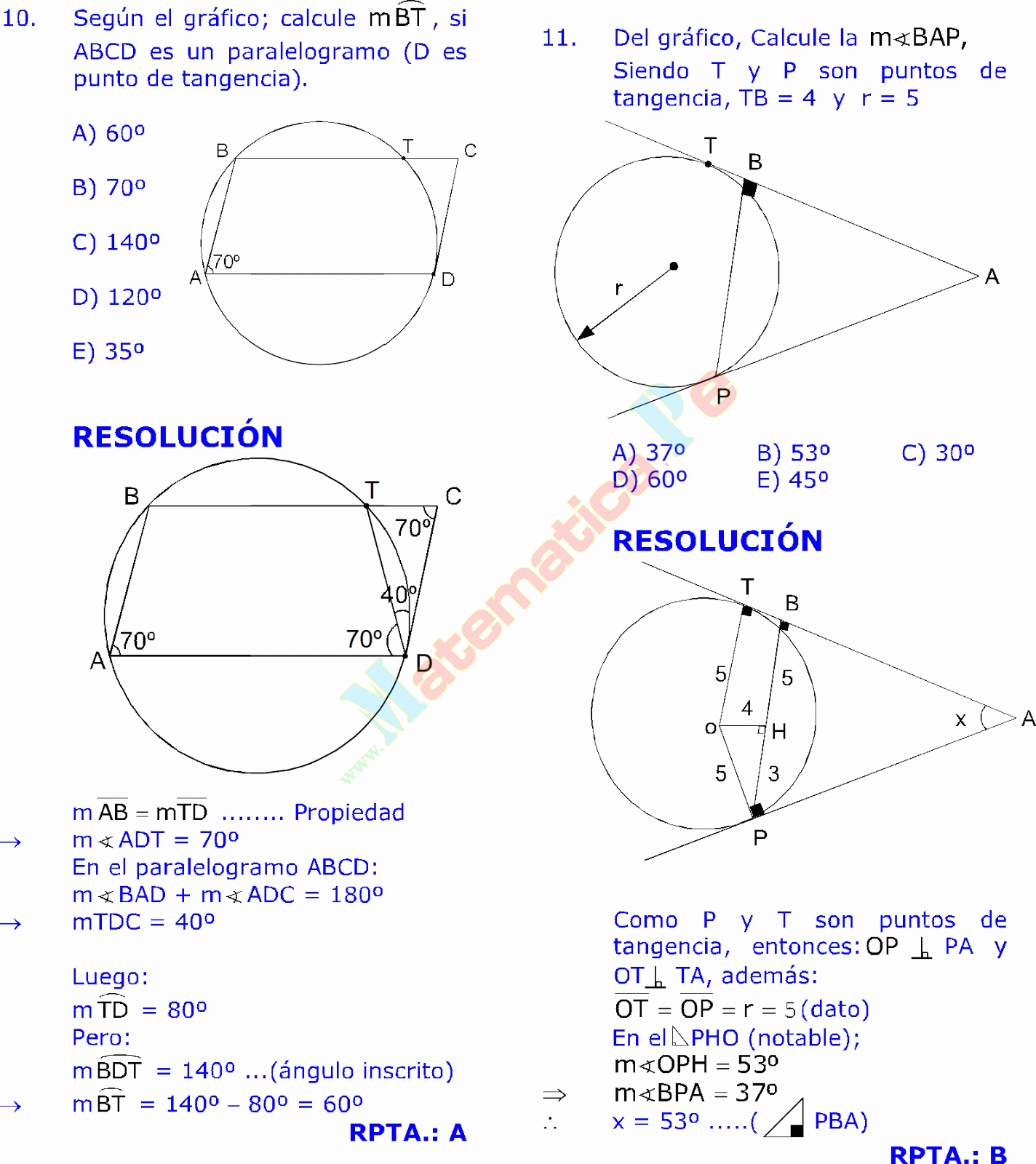 ÁNGULOS EN LA CIRCUNFERENCIA EJERCICIOS RESUELTOS DE ÁNGULOS EN LA CIRCUNFERENCIA EJERCICIOS RESUELTOS DE