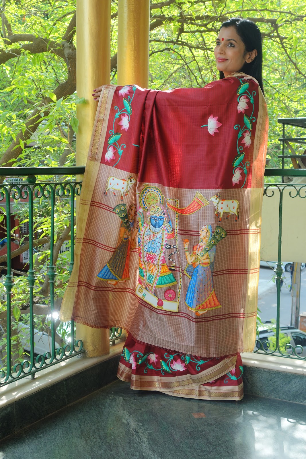 Sohum Sutras Pichwai Hand Painted Silk Saree