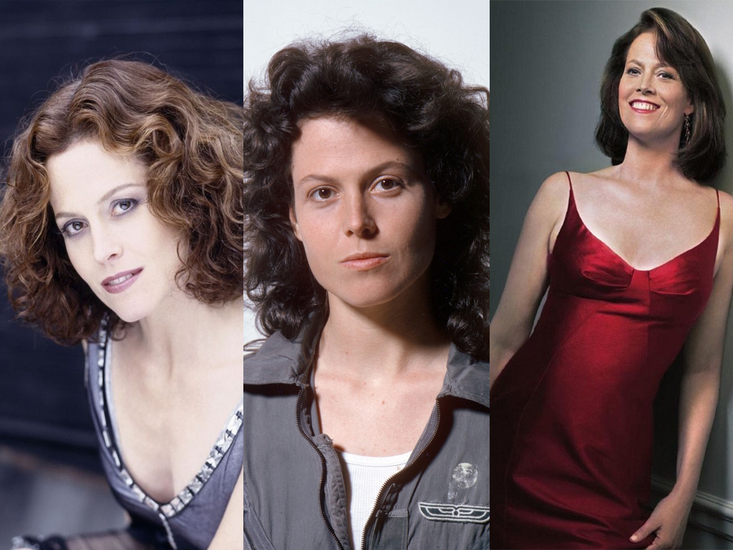 collage with three pictures of sigourney weaver
