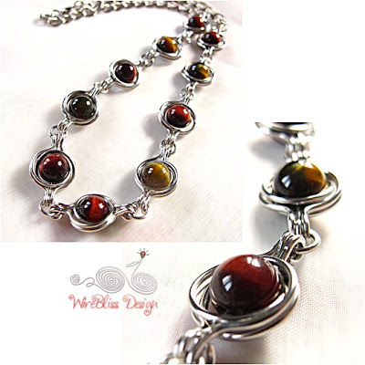 Twice Around the World (TAW) Wire Wrapped Tiger Eyes Necklace