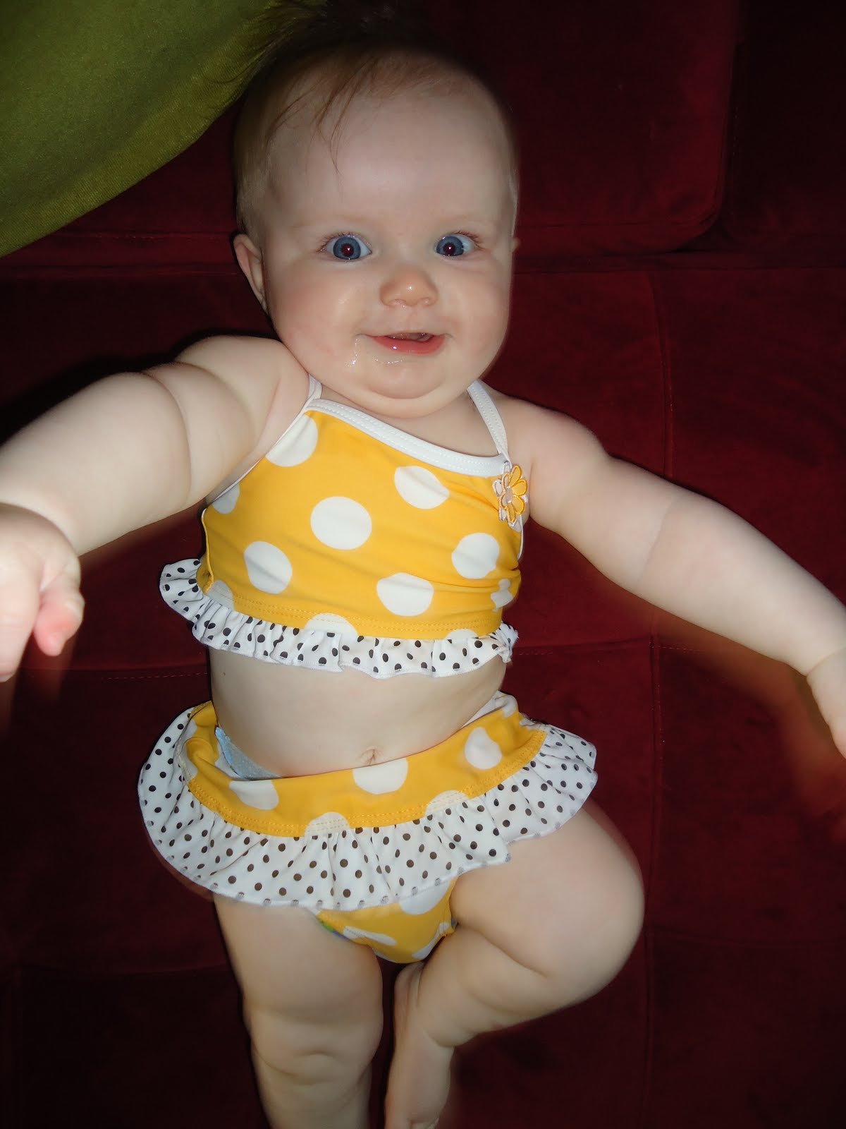 Baby L Yellow Polka Dot Bikini....that she wore for the first time today!