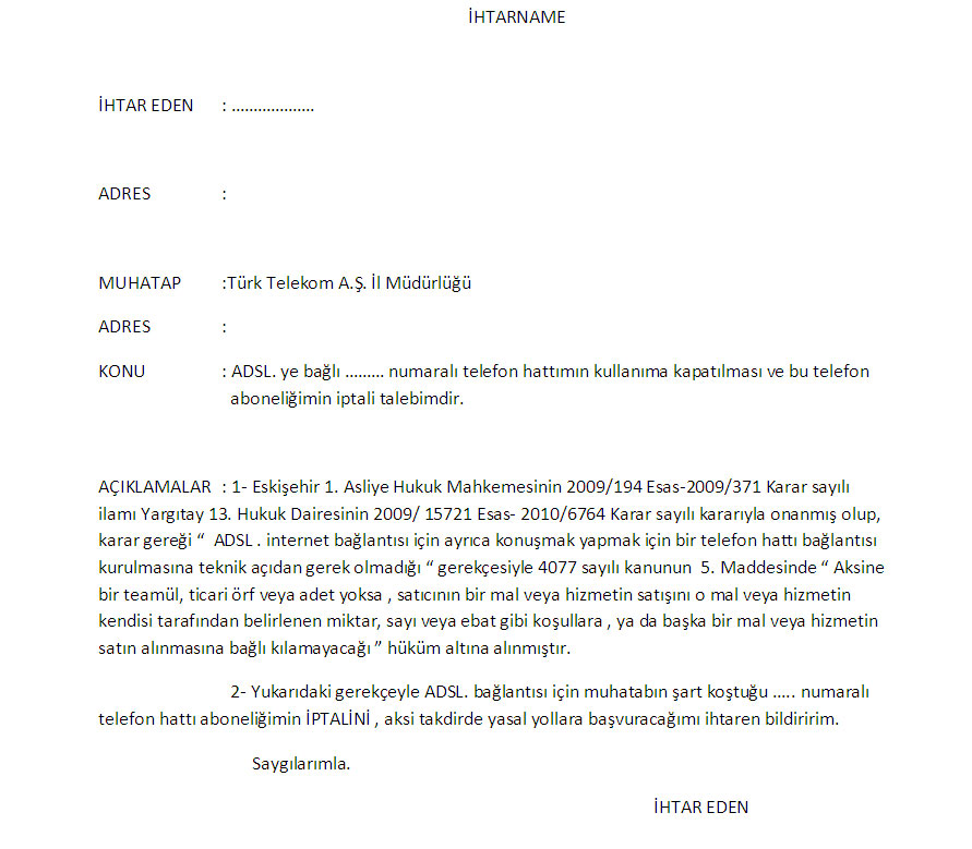 İhtarname Örneği | Hazır Dilekceler