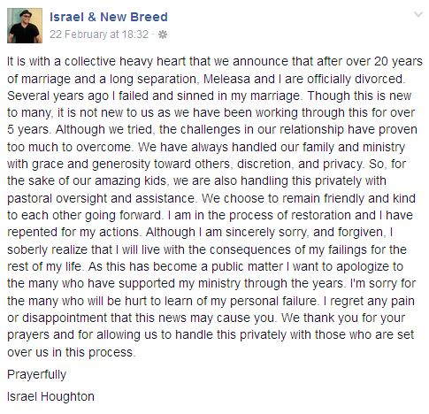 israel houghton divorced wife