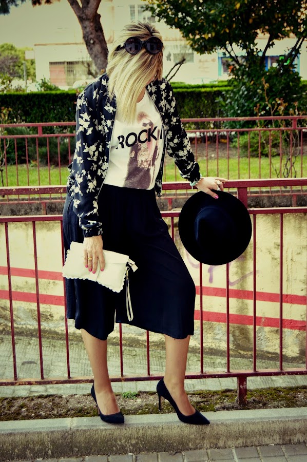 Pantalones Culottes Tendencia bomber message t-shirt fedora stilettos