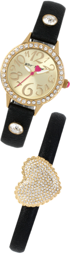 Betsey Johnson Women's Black Strap Watch and Bracelet 