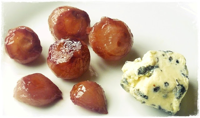 St. Agur blue chees red wine glazed shallots