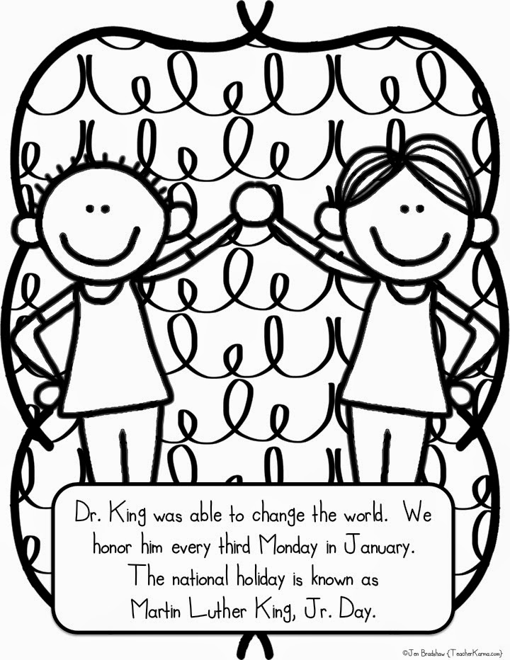 Martin Luther King, Jr. free worksheet and coloring pages.  TeacherKarma.com