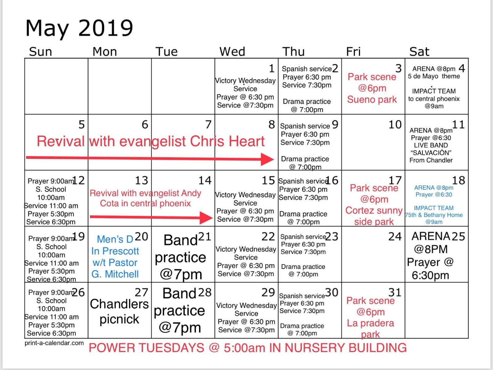 The Potters House CFM(Glendale) Pastor Martinez Church Calendar