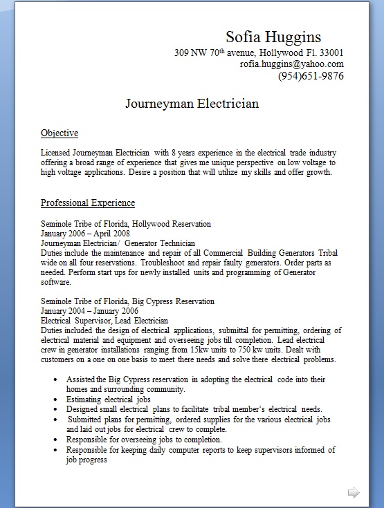 generator technician sample resume format in word free download