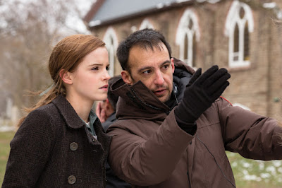 Emma Watson and Alejandro Amenabar on the set of Regression