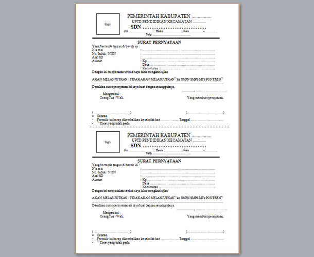 Contoh Surat Pernyataan Siswa Sd Melanjutkan Sekolah Ke Smp