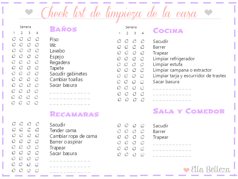 Check list de limpieza