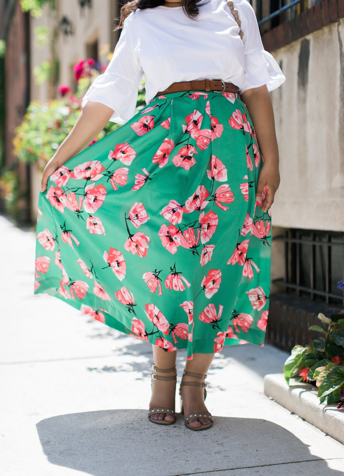 Green Target Floral Midi Skirt
