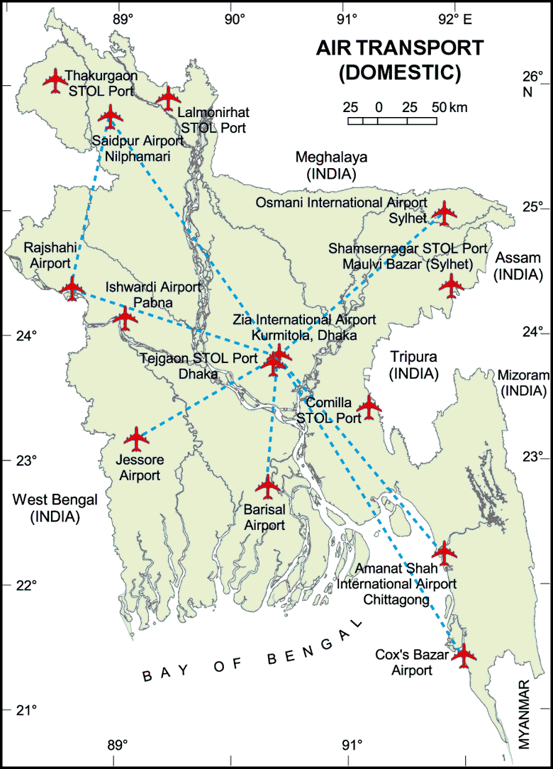 Domestic Air Transport Map Bangladesh