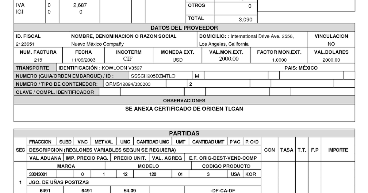 Pedimento Formato Para Llenar