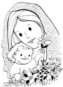 Virgen María y el niño Jesús colorear