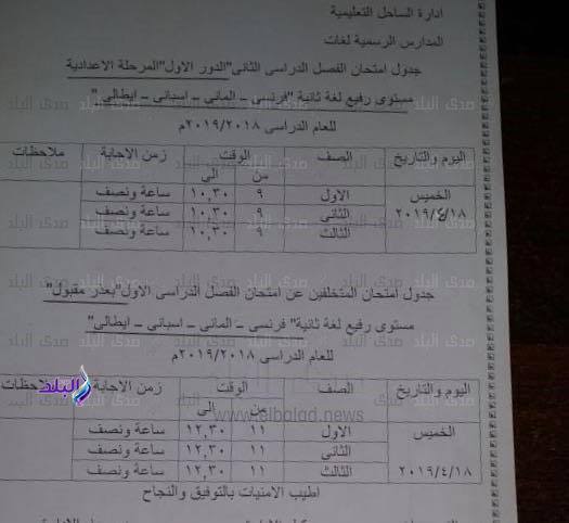 جداول امتحانات الترم الثاني 2019 محافظة القاهرة 1%2B%25281%2529