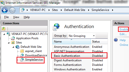 enabling Basic Authentication in IIS