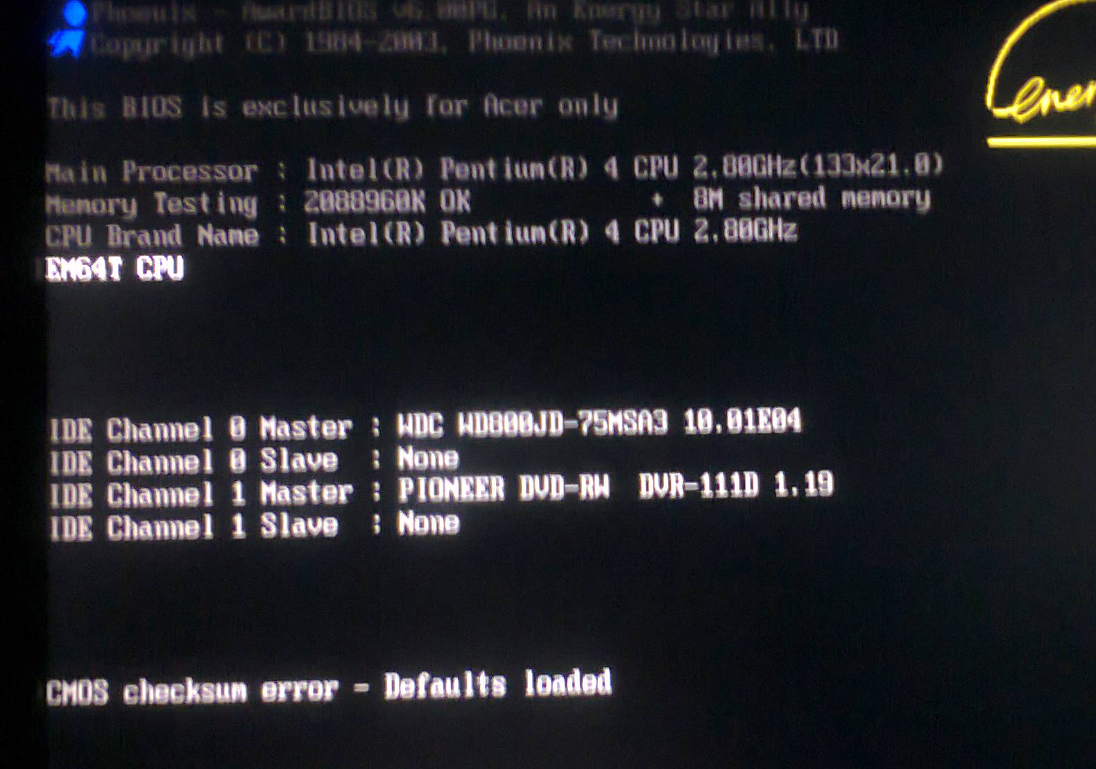 cmos check error default loader