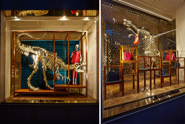 Gold Prehistoric Fashion Displays : Louis Vuitton displays