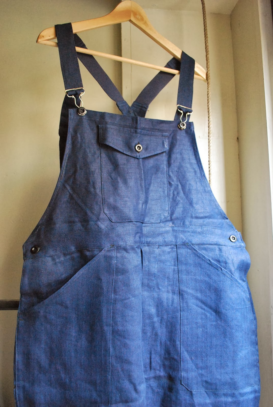 encore 1950s indigo linen overall