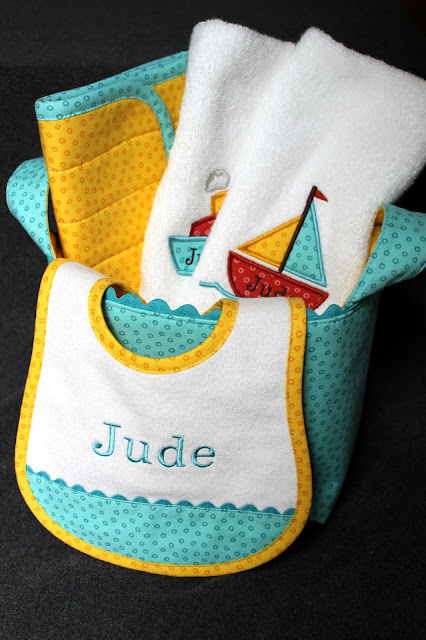 Embroidered baby gift basket