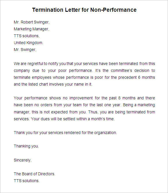 Termination Letter For Poor Performance During Probationary Period Termination Letter For Poor Performance During Probationary Period