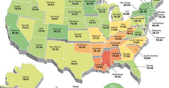 This Map Shows The Average Life Expectancy In The United States Life Expectancy United States 4 B