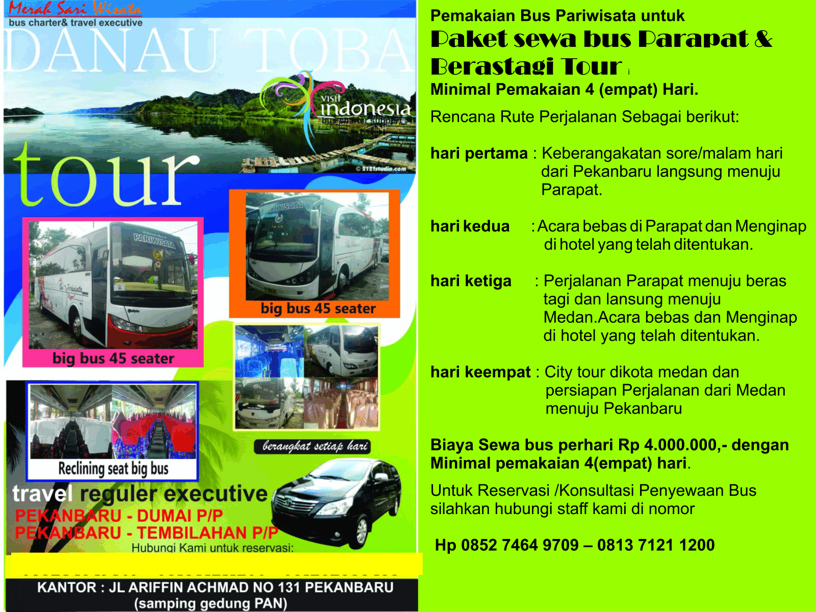 paket sewa bus pariwisata parapat dan berastagih(merah sari wisata)