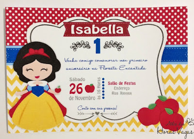 convite artesanal personalizado festa aniversário infantil 1 ano aninho princesa princesas Branca de Neve delicado diferente menina scrap scrapbook envelope papel vegetal
