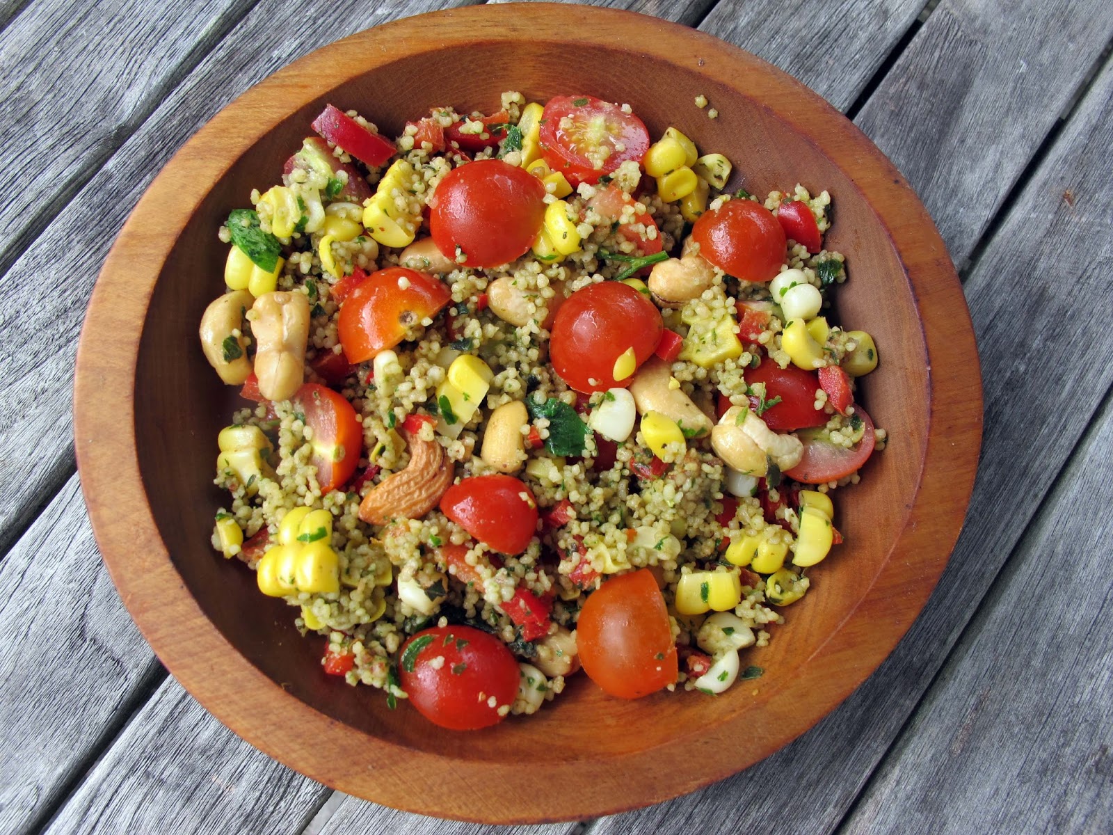 Shoot and Eat Rainbow Couscous with a Spicy Peanut butter Dressing
