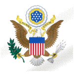 Greater coat of arms of the United States on a waving white flag