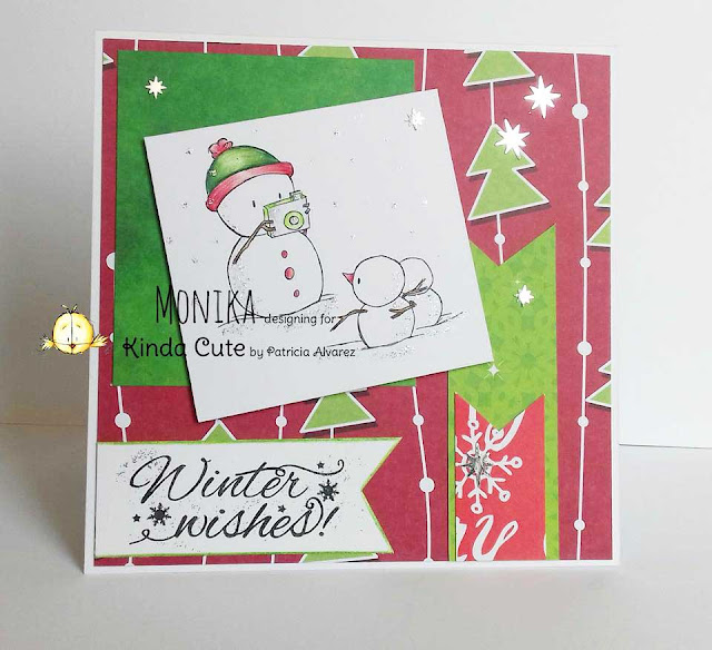 Christmas card using snowman taking photos digital stamp