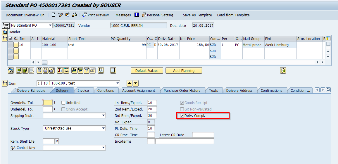 Removing Short delivery quantity from MRP