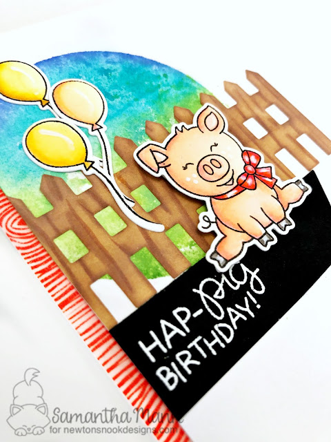 Hap-pig Birthday Card by Samantha Mann, Newton's Nook Designs, handmade card, balloons, pigs, distress ink, #pig, #birthday, #farm