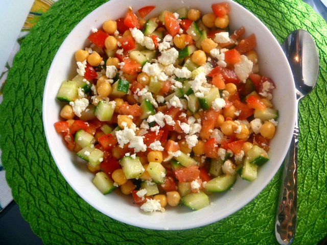 Middle Eastern Chickpea Salad: There is nothing better than a cold and crisp salad that uses fresh vegetables, and is laced with a heavenly lemon vinaigrette. - Slice of Southern