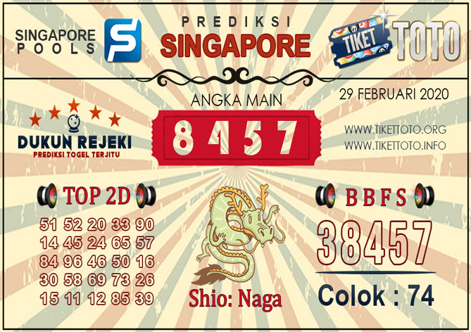 Prediksi Togel SINGAPORE TIKETTOTO 29 FEBRUARI 2020