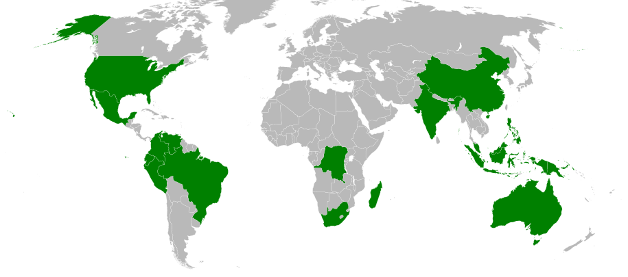 Map of megadiverse countries 