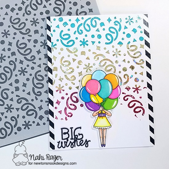 Big Things Birthday Card by Naki Rager | Holding Happiness Stamp Set and Confetti Stencil by Newton's Nook Designs #newtonsnook #handmade