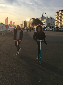 girls scooting on bexhill prom