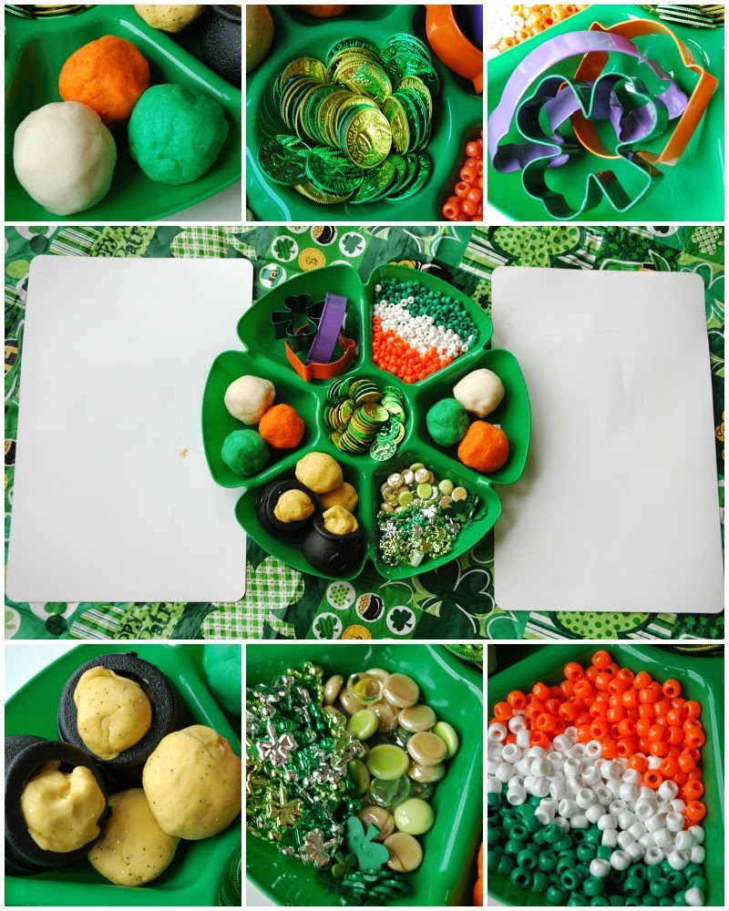 St. Patrick's Day Play Dough Tray- fine motor for kids