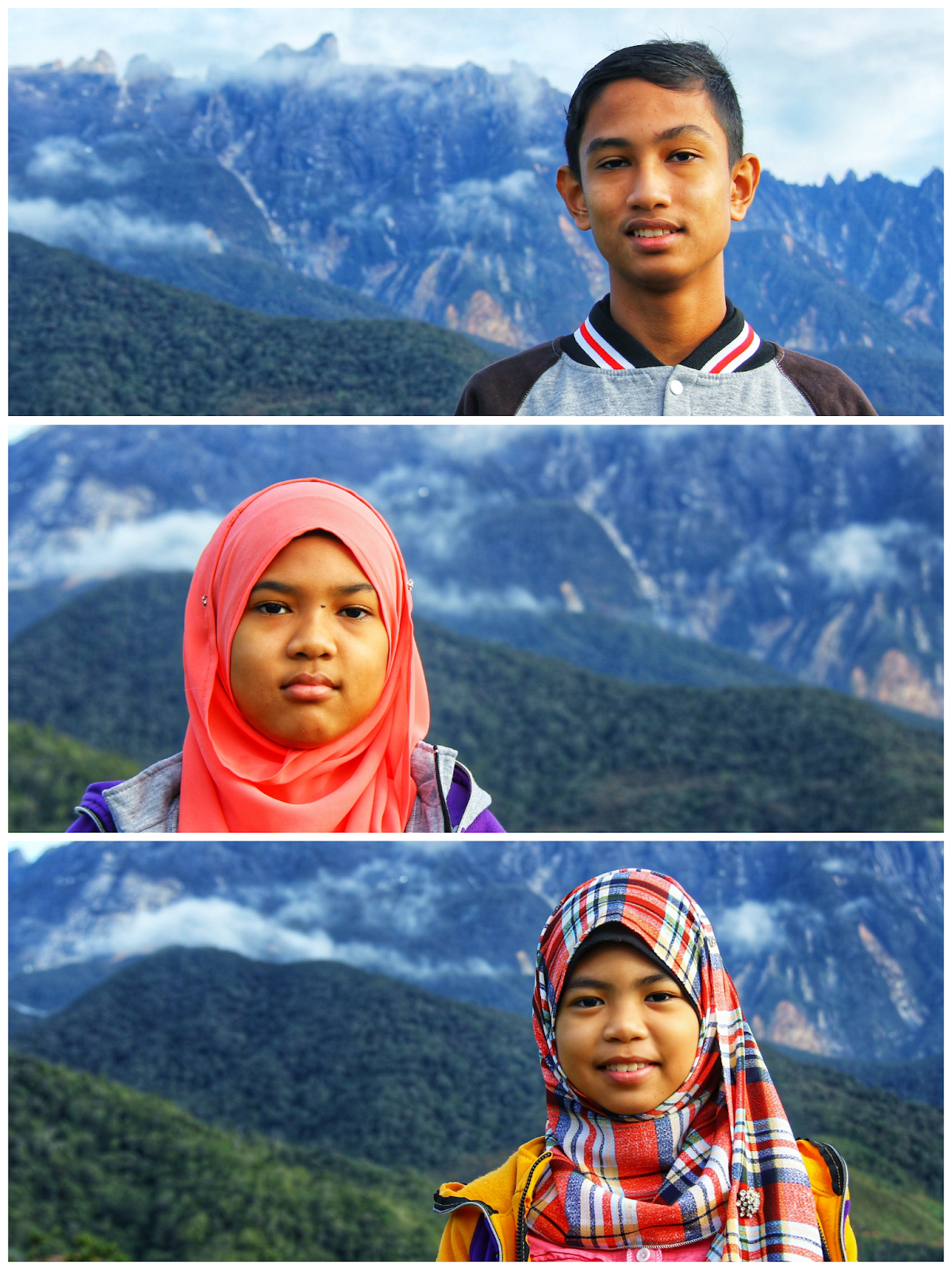 Anak-anak berlatarbelakangkan Gunung Kinabalu